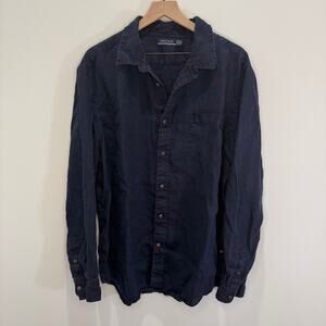Nautica 100% Linen Long Sleeve Button Down Shirt Men's 2XL Navy Blue